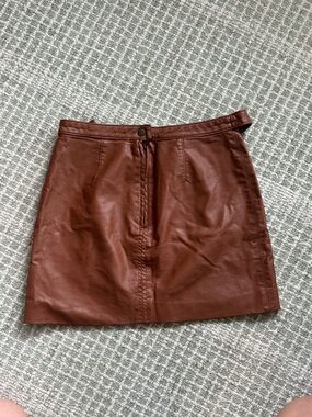 Urban Outfitters Brown Faux Leather Mini Skirt with Front Zip